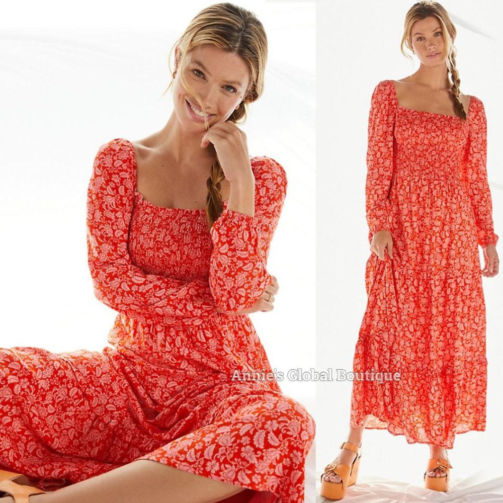 RARE NWT ANTHROPOLOGIE Dolan Smocked Puffed-Sleeves Midi Dress. Size XL - Picture 9 of 16